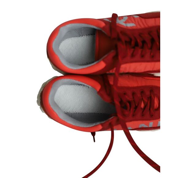 Chanel CC Logo Low Top Sneakers in Red and Neon Orange Leather and Fabric - Picture 10 of 12